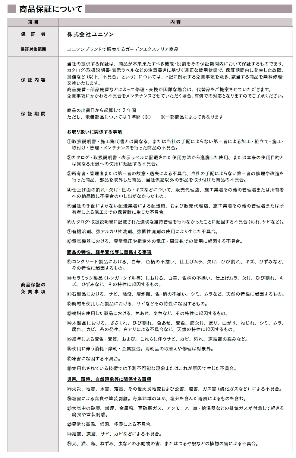 ユニソン 品質保証1