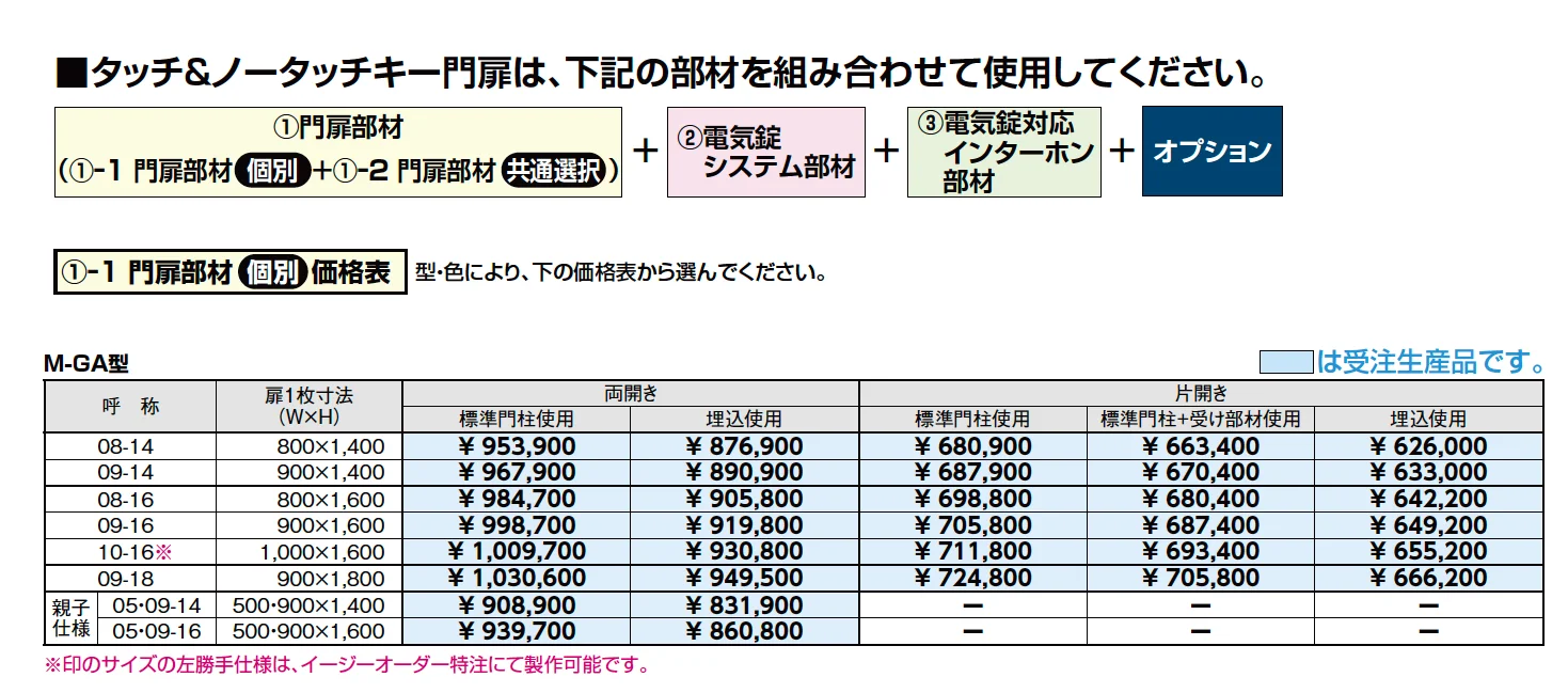 タッチ&ノータッチキー プレミエス門扉 M-GA型【2023年版】_価格_1