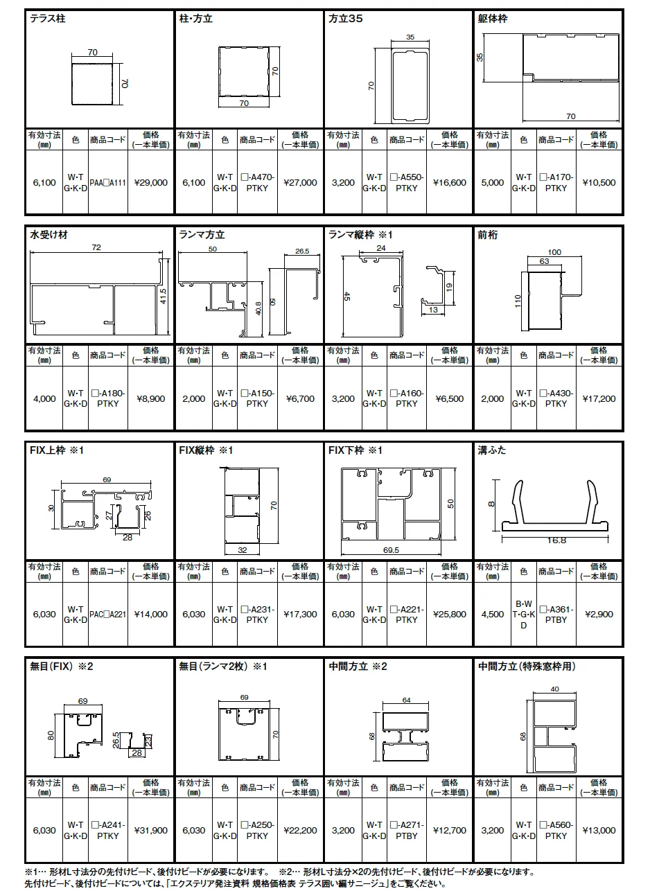 サニージュ用 形材【2023年版】_価格_1