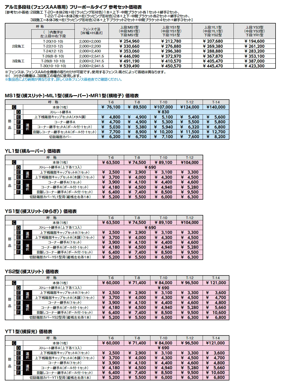 フェンスAA 多段柱(2段柱)【2023年版】_価格_3
