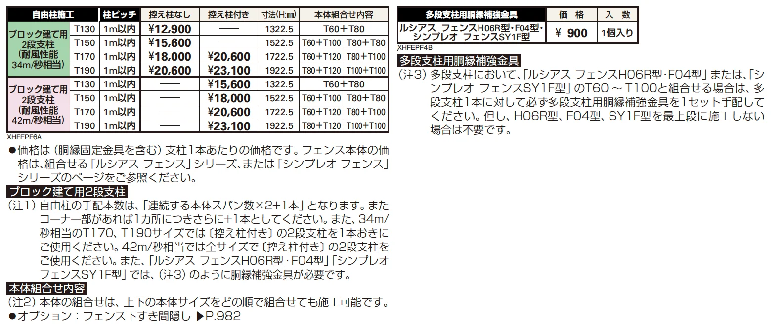 〈ブロック建て用〉2段支柱 (ルシアス フェンスH05・H06R型、H12型、F01型〜F05型、シンプレオ フェンス)【2023年版】_価格_1