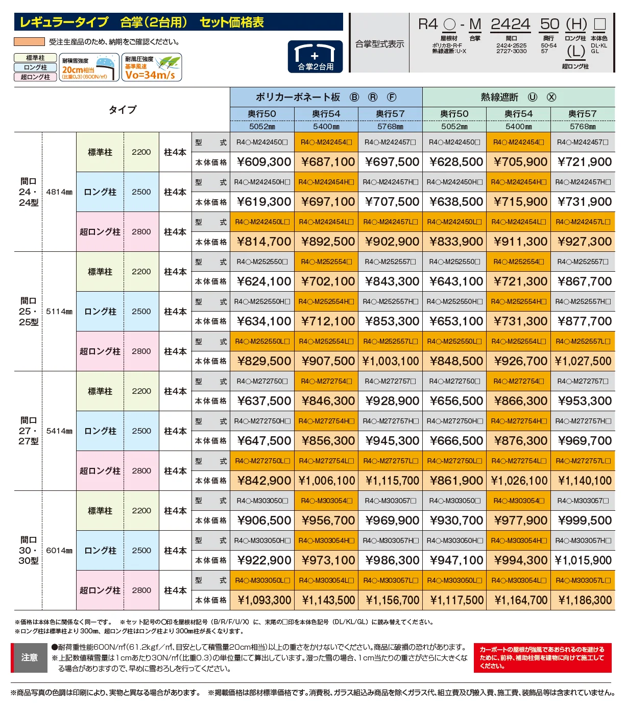 リアルポートⅣ レギュラータイプ カーポート：合掌(2台用)【2025年版】_価格_1