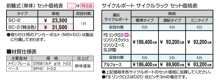 サイクルラック SCｰ2型 前輪式(単体)【2025年版】_価格_1