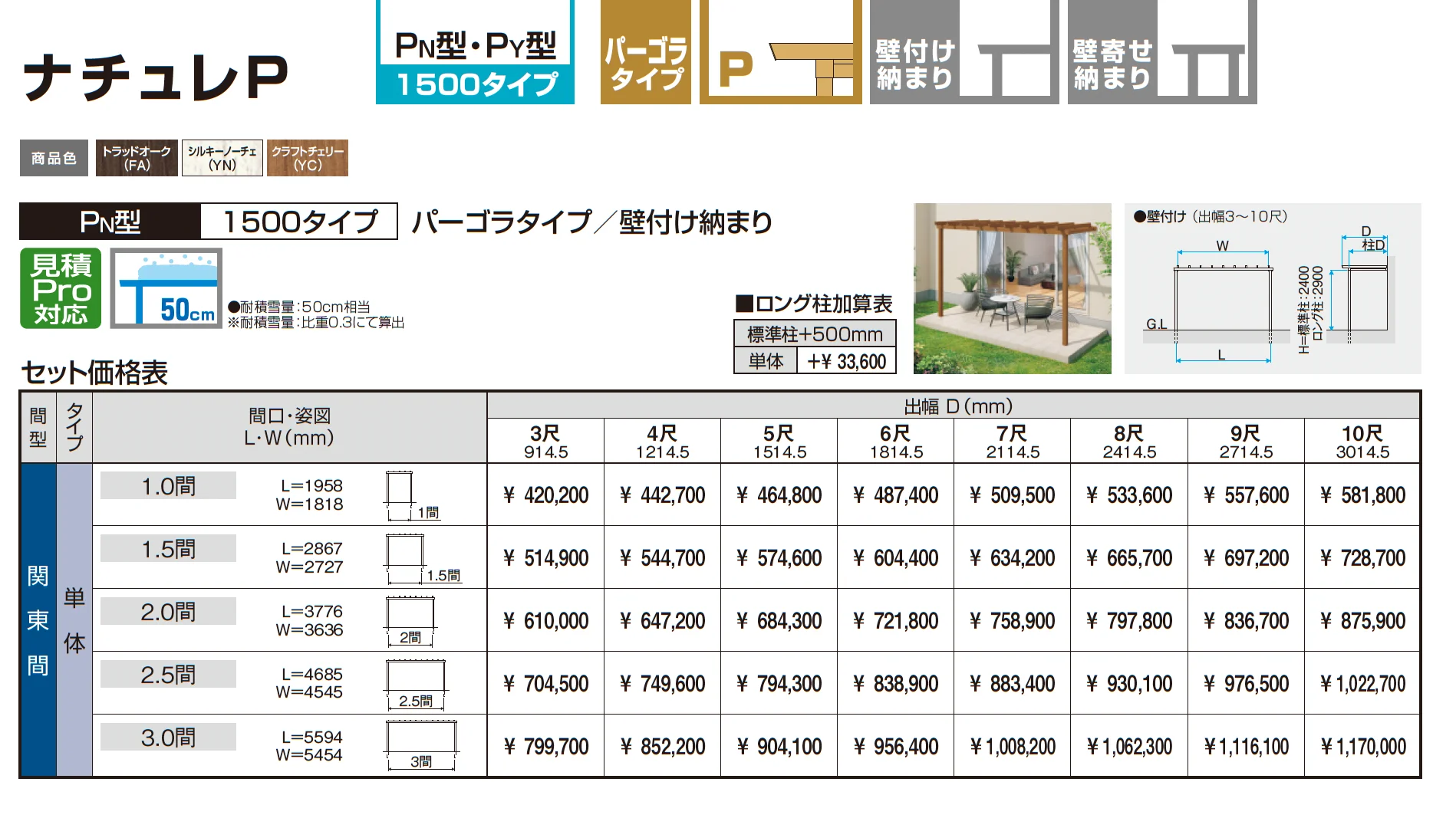 ナチュレP(PN型 1500タイプ パーゴラタイプ/壁付け納まり)_価格_1
