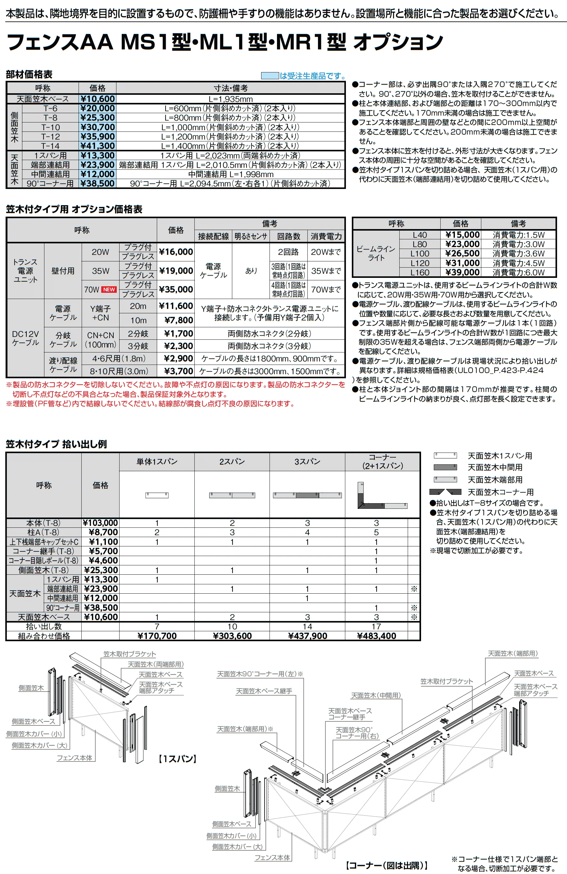 フェンスAA(メタル調) MR1型(横格子)笠木付タイプ_価格_2
