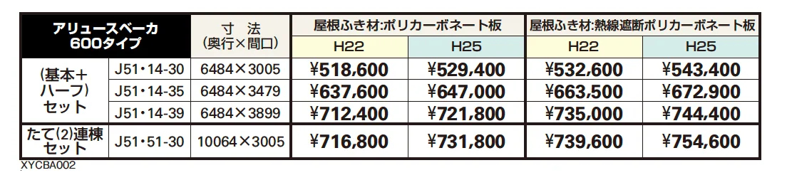 アリュース ベーカ 600タイプ 基本セット/ (基本+ハーフ)セット/たて(2)連棟セット【2023年版】_価格_2