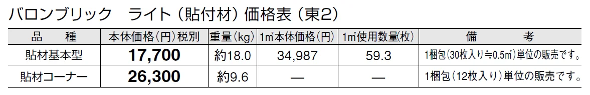 バロンブリック ライト(貼付材)【2024年版】_価格_2