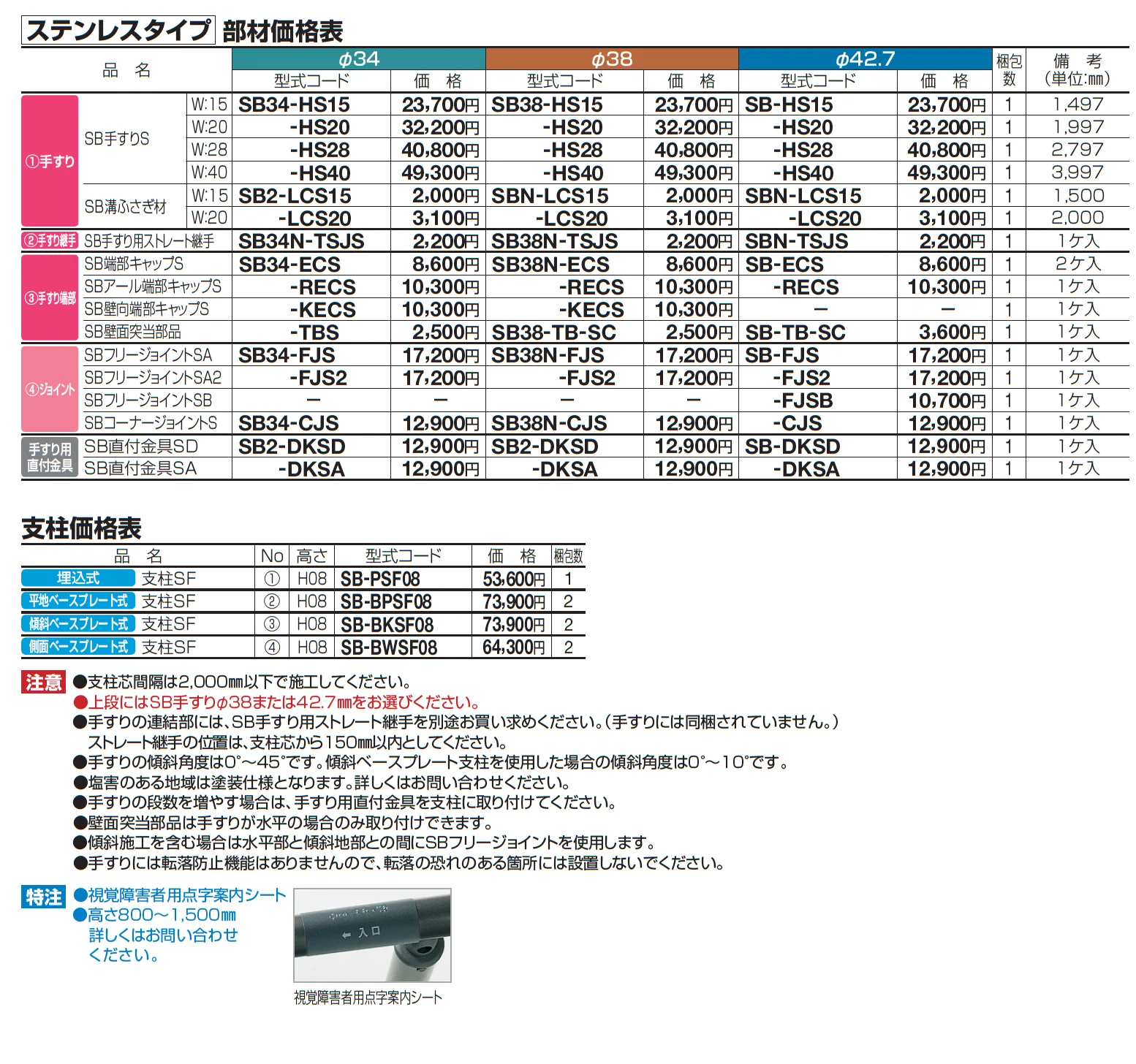 手すり セイフティビーム SB型 (ステンレスタイプ)標準仕様・フロント2段【2025年版】_価格_5