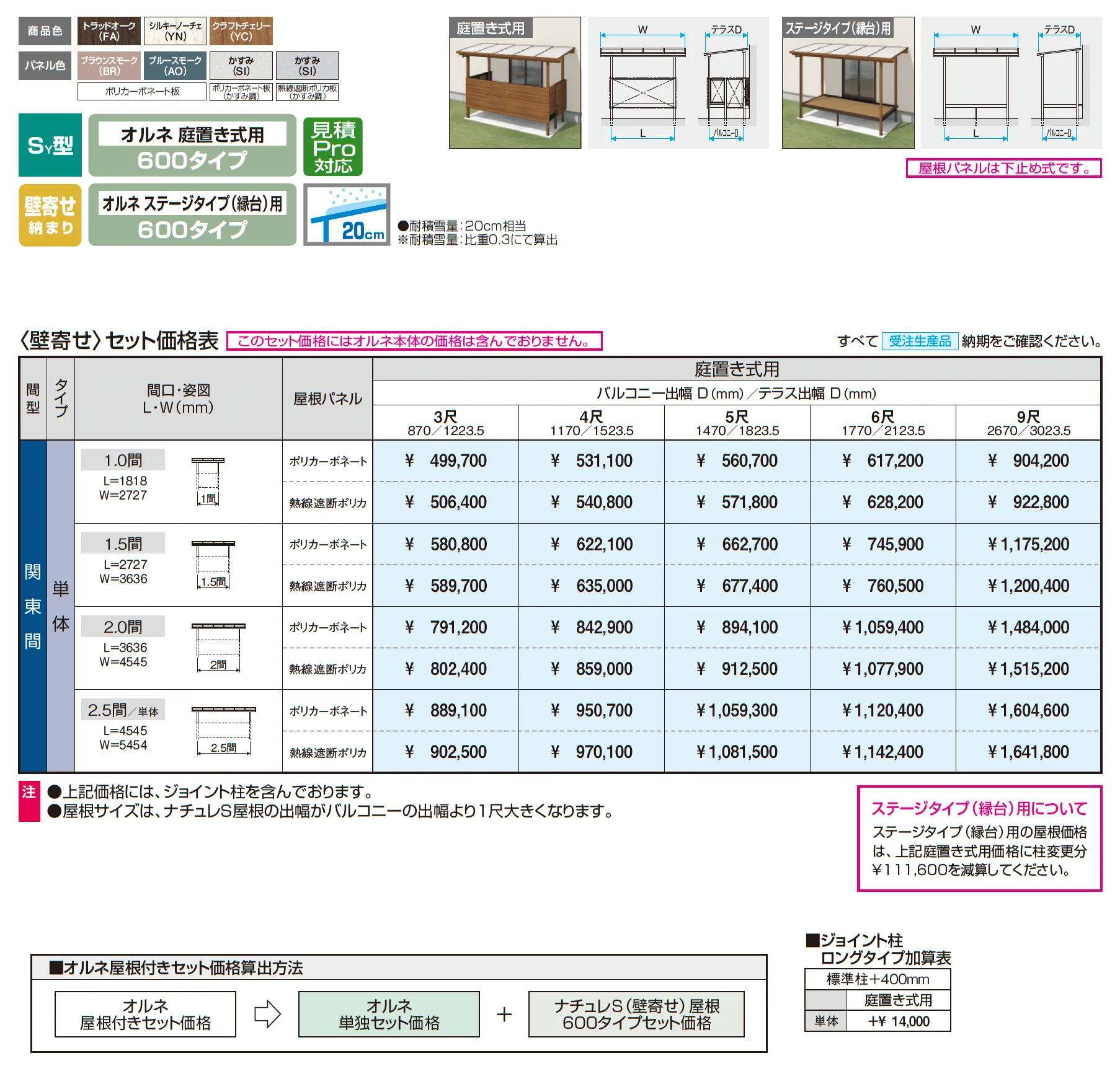 ナチュレS屋根(オルネ ステージタイプ(縁台)用 600タイプ 壁寄せ納まり)_価格_1
