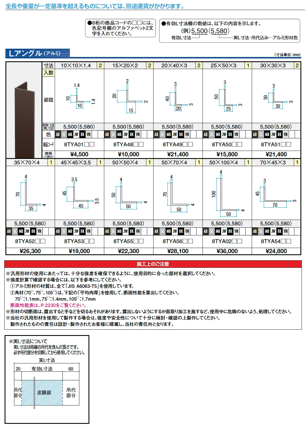 汎用形材 Lアングル(アルミ)【2025年版】_価格_1