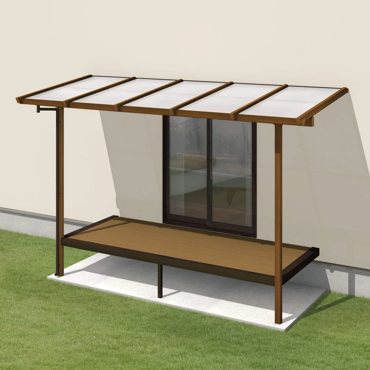 三協アルミの「ナチュレN屋根(オルネ ステージタイプ(縁台)用 600タイプ 壁付け納まり)」