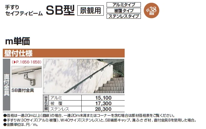 手すり セイフティビーム SB型 (ステンレスタイプ)壁付仕様【2024年版】_価格_2