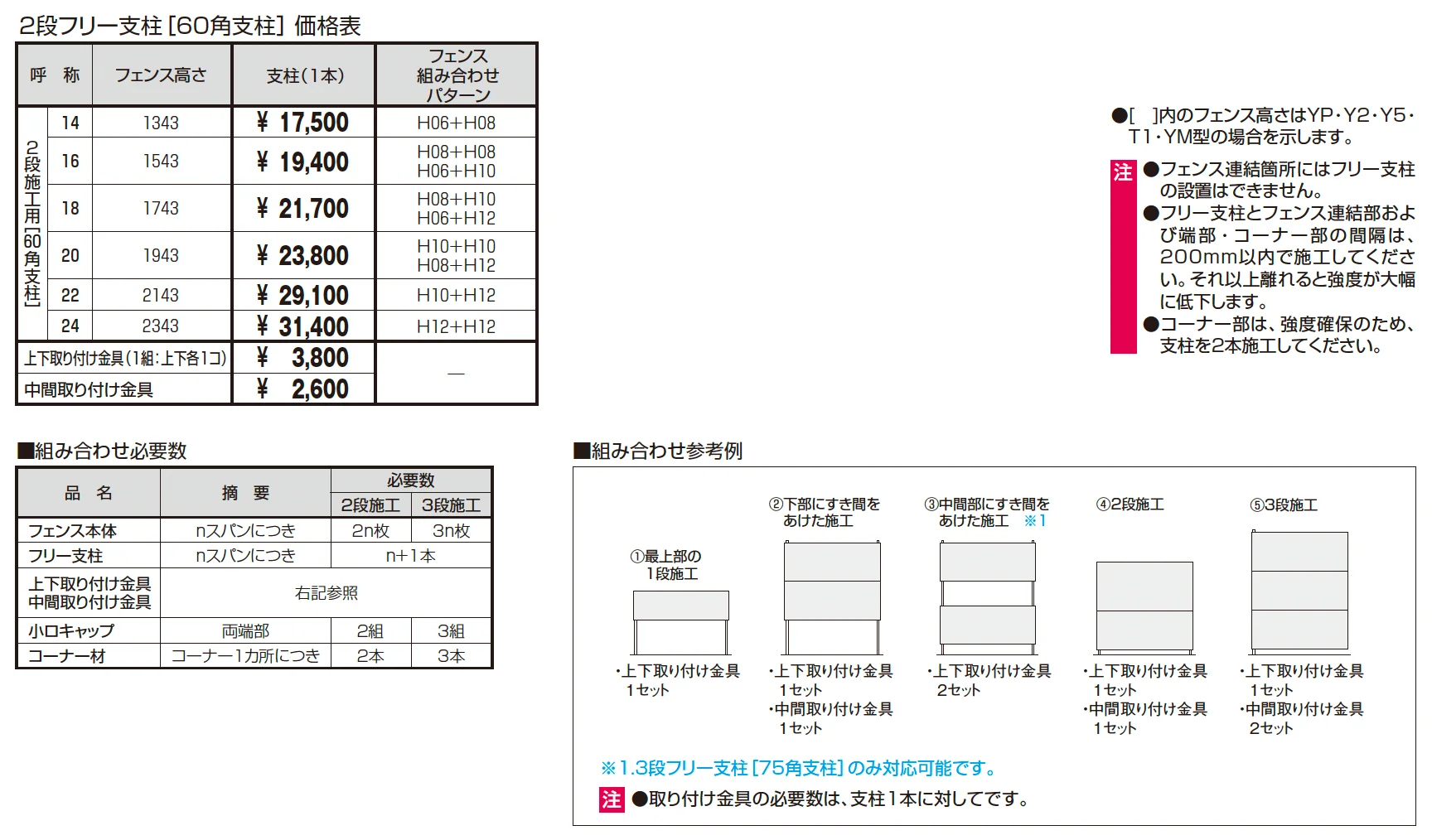 2段フリー支柱【60角支柱】フレイナ【2025年10月価格改訂版】_価格_2