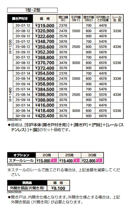 （開き戸付きタイプ）エクスライン 引戸 2型【2023年版】_価格_1