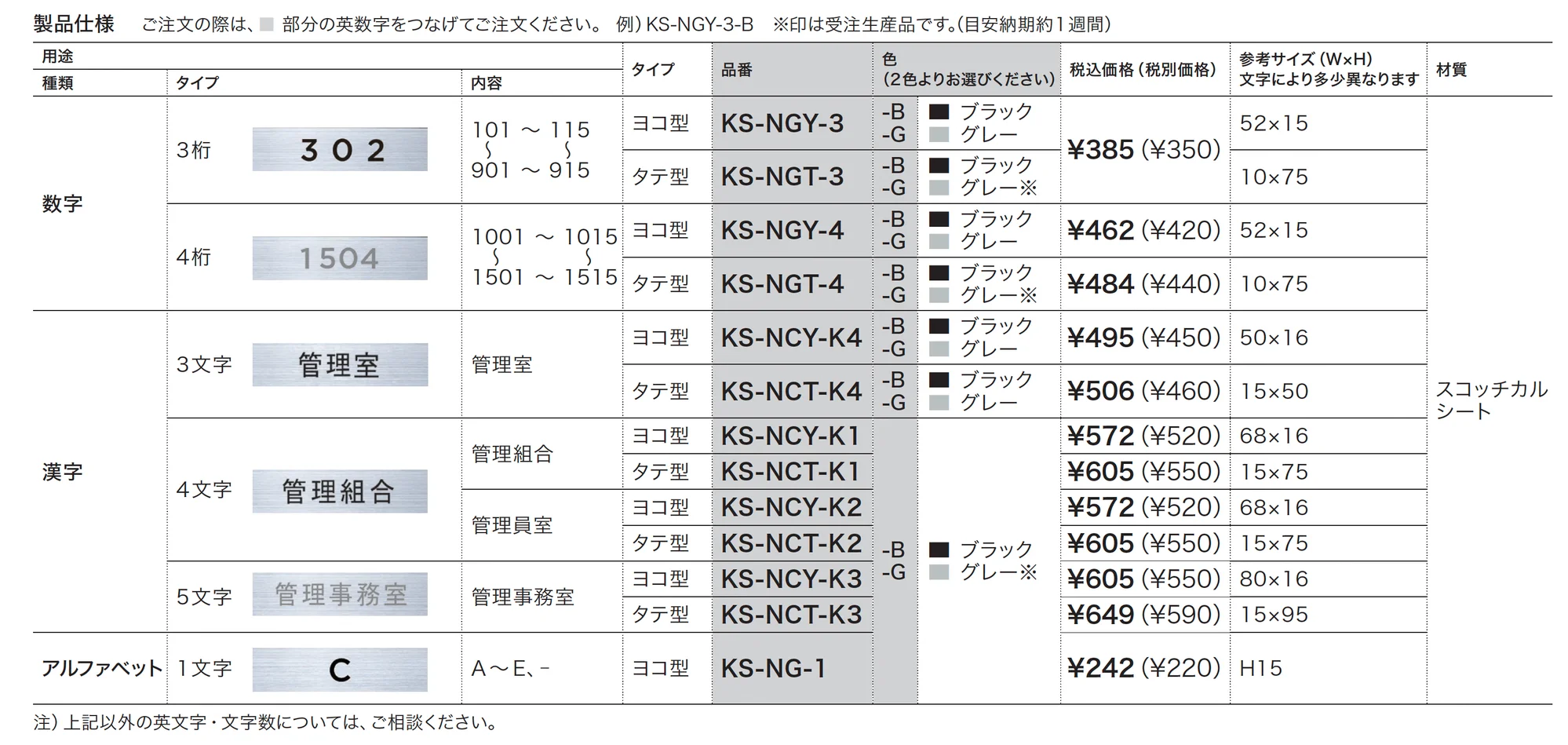 ルームナンバー 切文字シールタイプ_価格_1