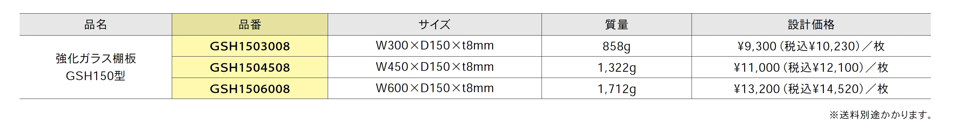 強化ガラス棚板 GSH150型【2025年版】_価格_1