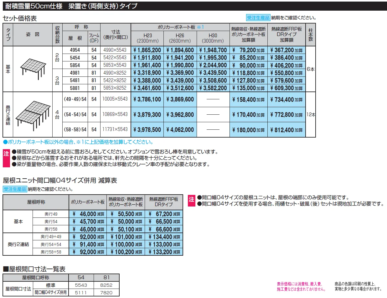 M.シェードⅡ 梁置きタイプ(耐積雪量50cm仕様:両側支持タイプ)【2024年版】_価格_1