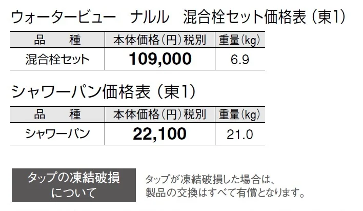 ウォータービュー ナルル混合栓セット【2024年版】_価格_1