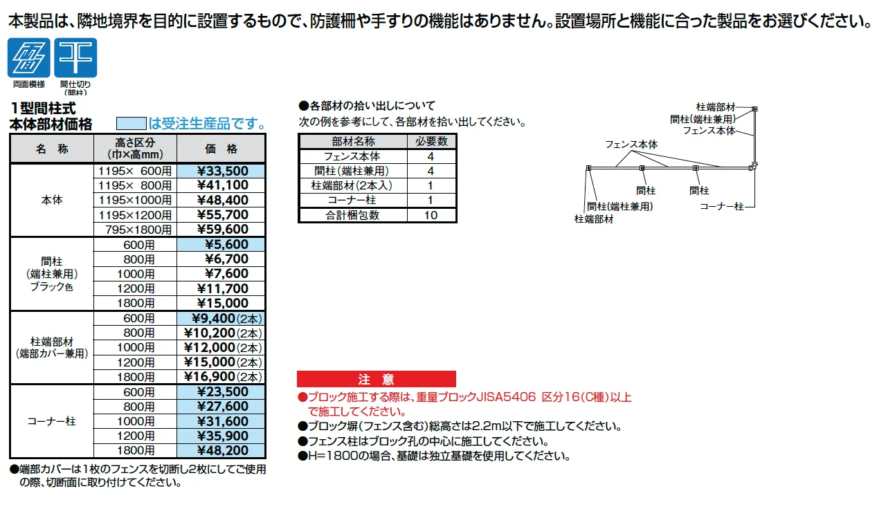 【間柱式】木樹脂フェンス 1型 【ラチス】【2025年版】_価格_1