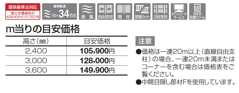 ルーバーフェンス ERF2S型 2段仕様(本体・支柱ピッチ2,000㎜)【2025年版】_価格_1