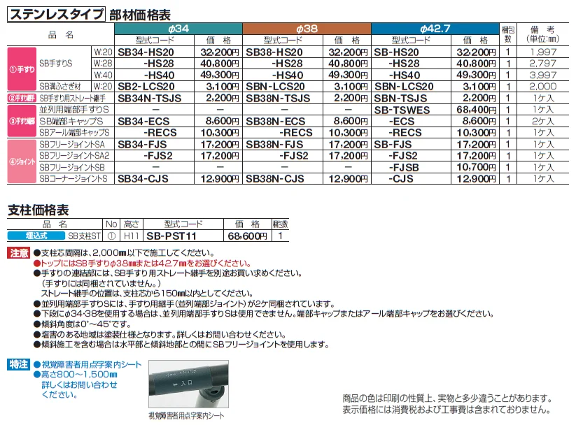 手すり セイフティビーム SB型 (ステンレスタイプ)並列仕様・並列2段(トップ1段＋並列)【2024年版】_価格_6