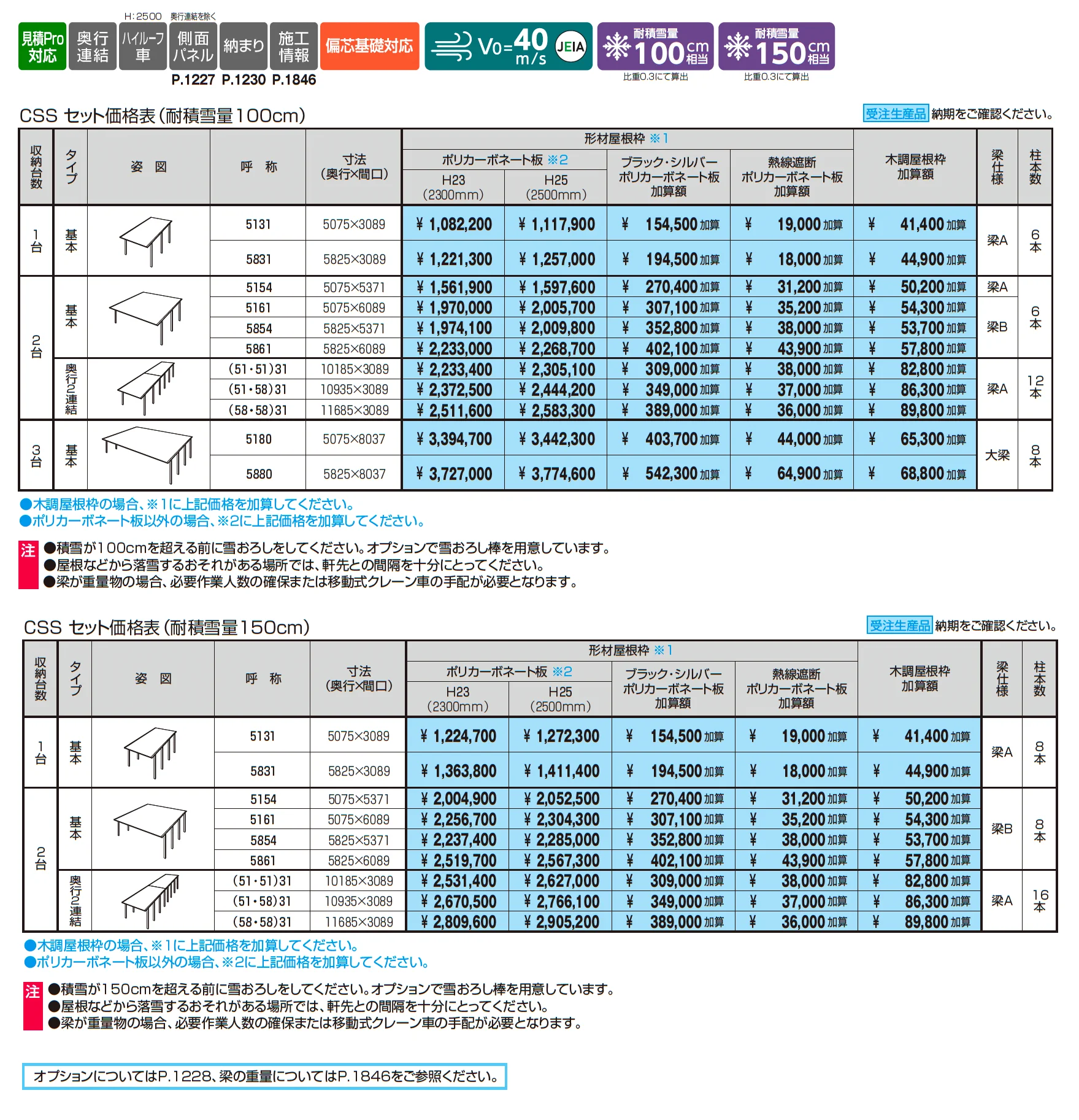 スカイリードZ デラックスタイプ(耐積雪量100cm・150cm仕様:基本・奥行連結)_価格_1