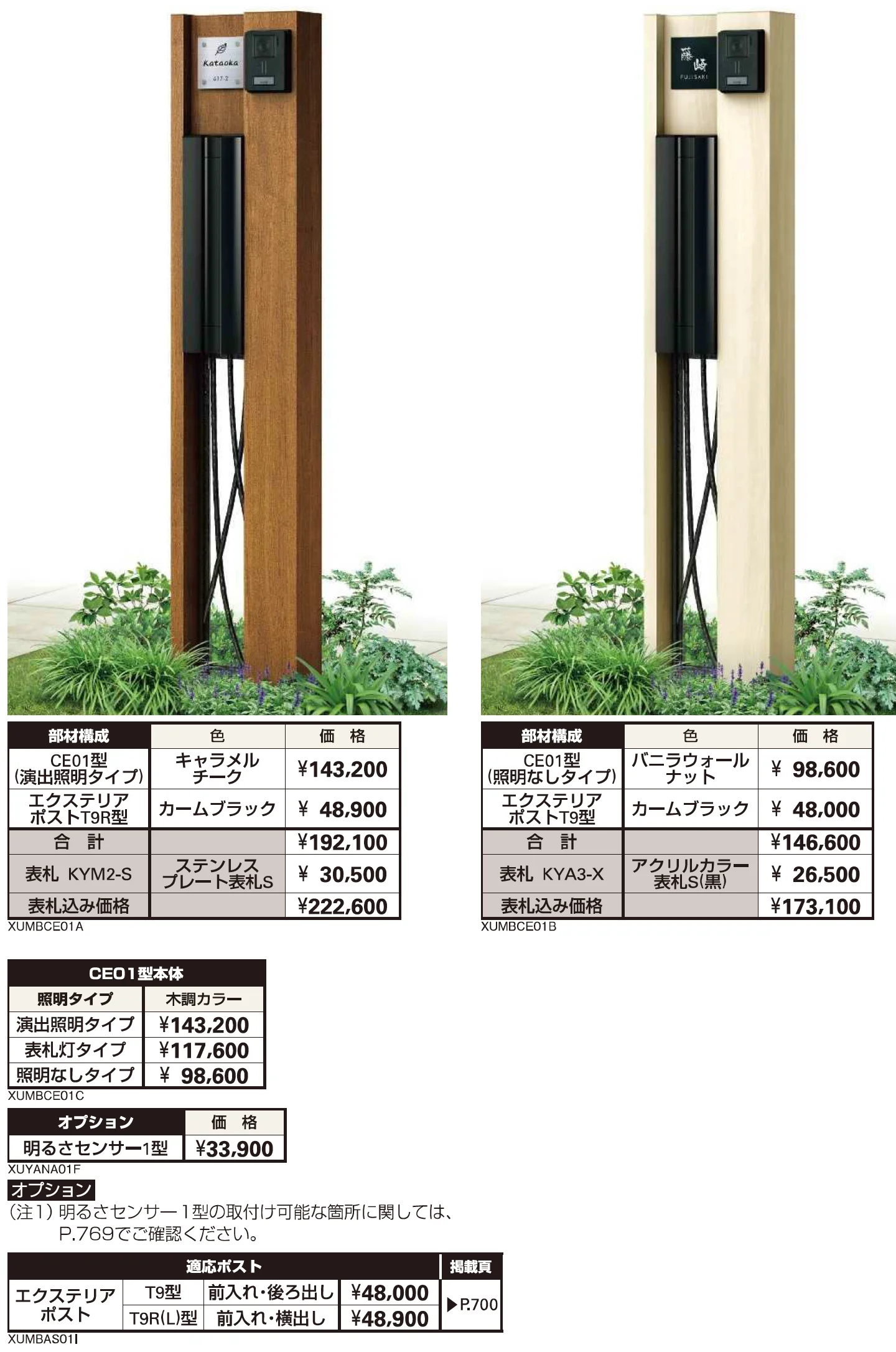 エクステリアポストT9型、T9R（L）型取付用ルシアス ポストユニット CE01型【2023年版】_価格_1