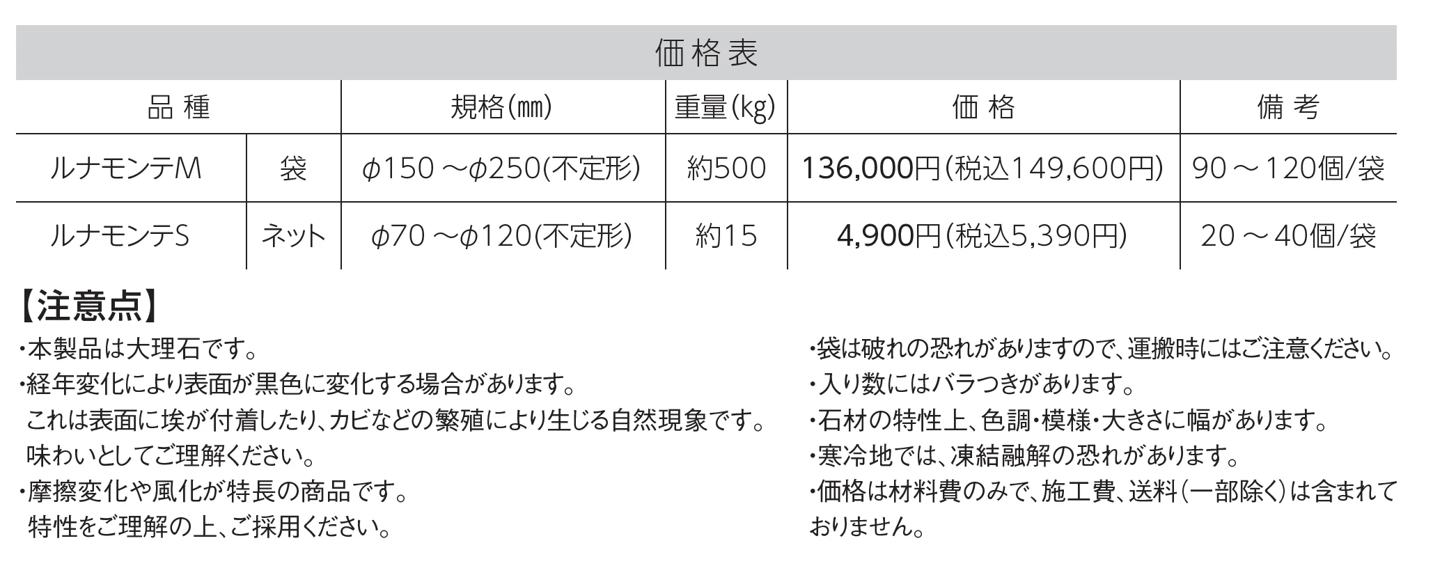 ルナモンテM／ルナモンテS_価格_1
