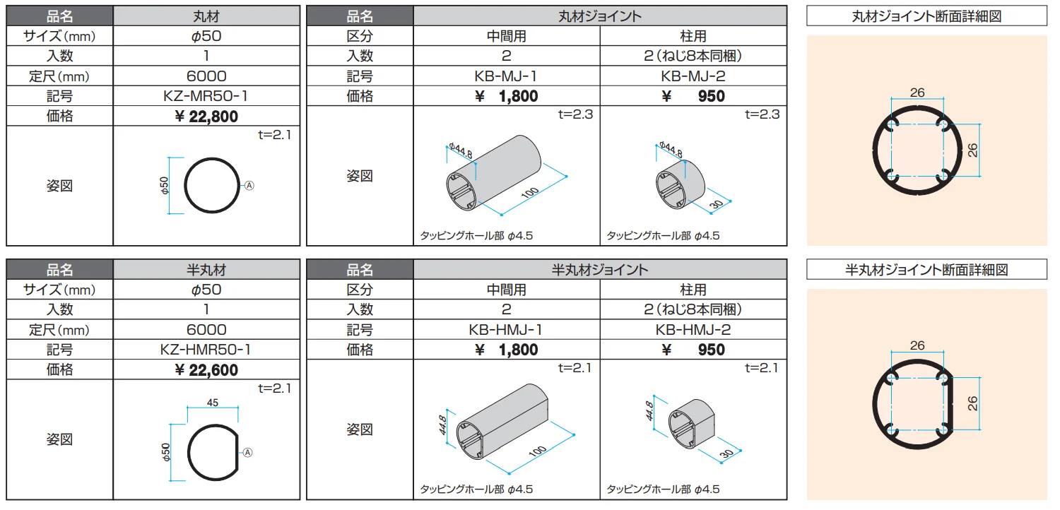 丸材・丸材ジョイント・半丸材・半丸材ジョイント【α-Pro アルファプロ】【2023年版】_価格_1