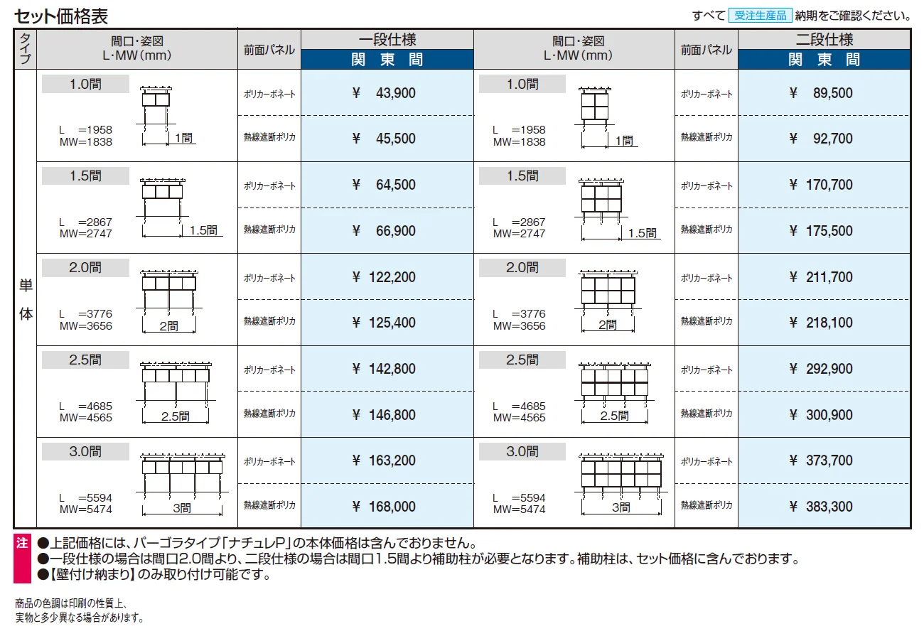 ナチュレP(前面パネル 二段仕様 テラス柱直付け式 パーゴラタイプ 壁付け納まり)【2024年版】_価格_1