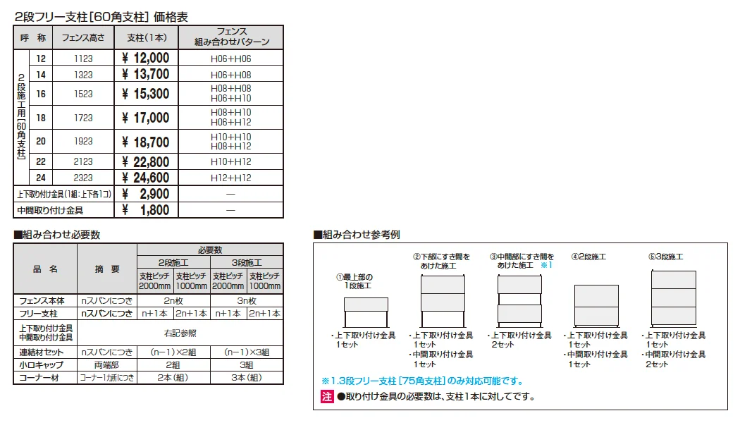 2段フリー支柱［60角支柱］レジリア ハイタイプ【2023年版】_価格_1