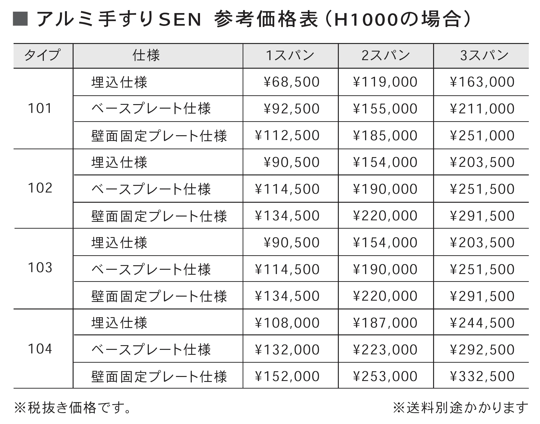 アルミ手すり SEN <セン>_価格_1