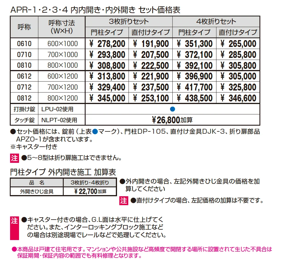 折り扉一覧 プロヴァンス1・2・3・4型【2025年10月価格改訂版】_価格_1