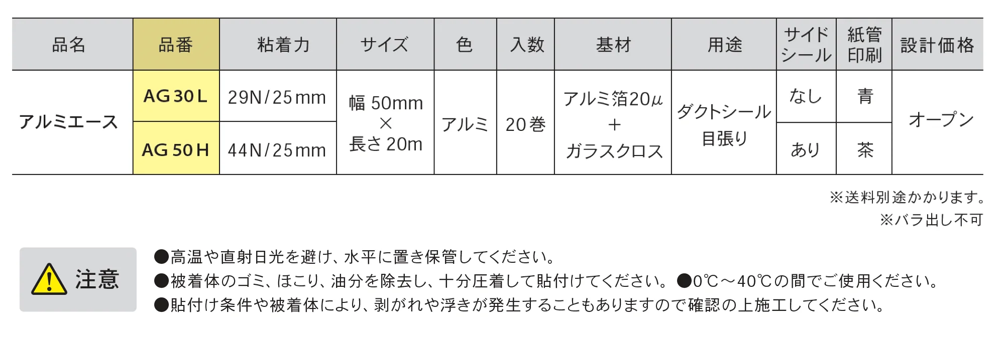 アルミエースAG-30L(強粘着タイプ) AG-50H(超強粘着タイプ)_価格_1