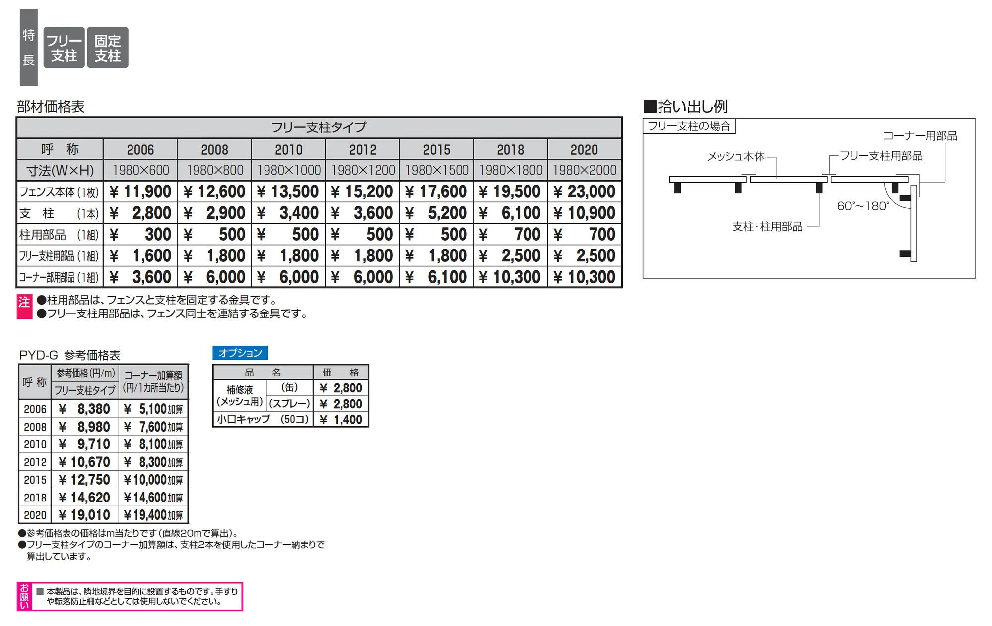 ユメッシュG型フェンス フリー支柱タイプ_価格_1