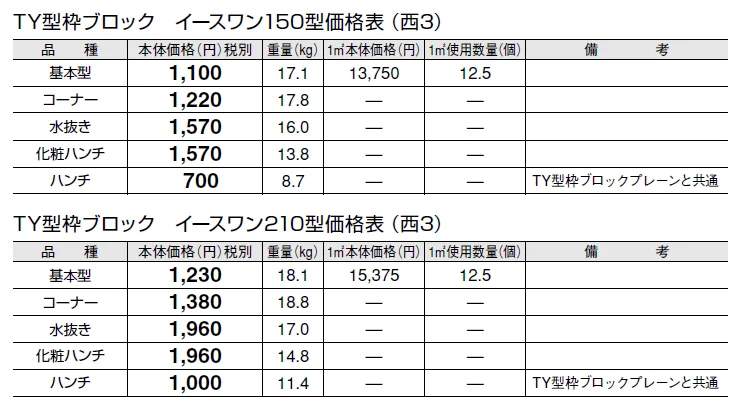 TY型枠ブロック イース ワン【九州地方】【2024年版】_価格_1