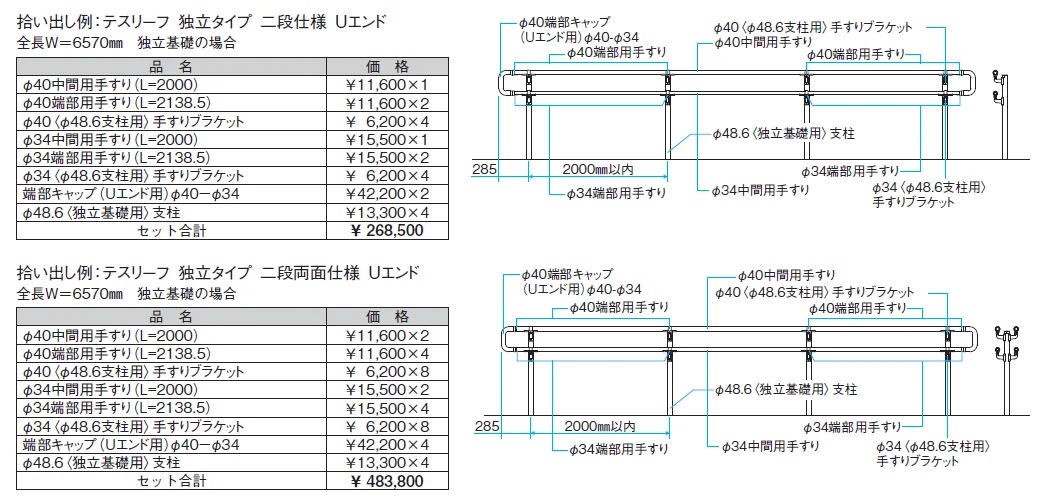 テスリーフ 独立タイプ フロントレール納まり／二段仕様・二段両面仕様【2024年版】_価格_2