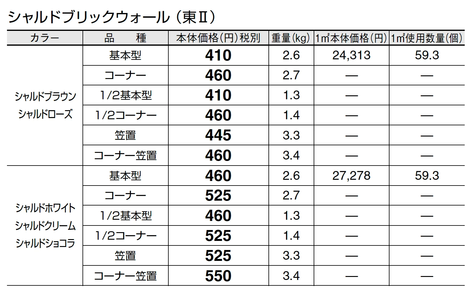 シャルドブリックウォール_価格_2