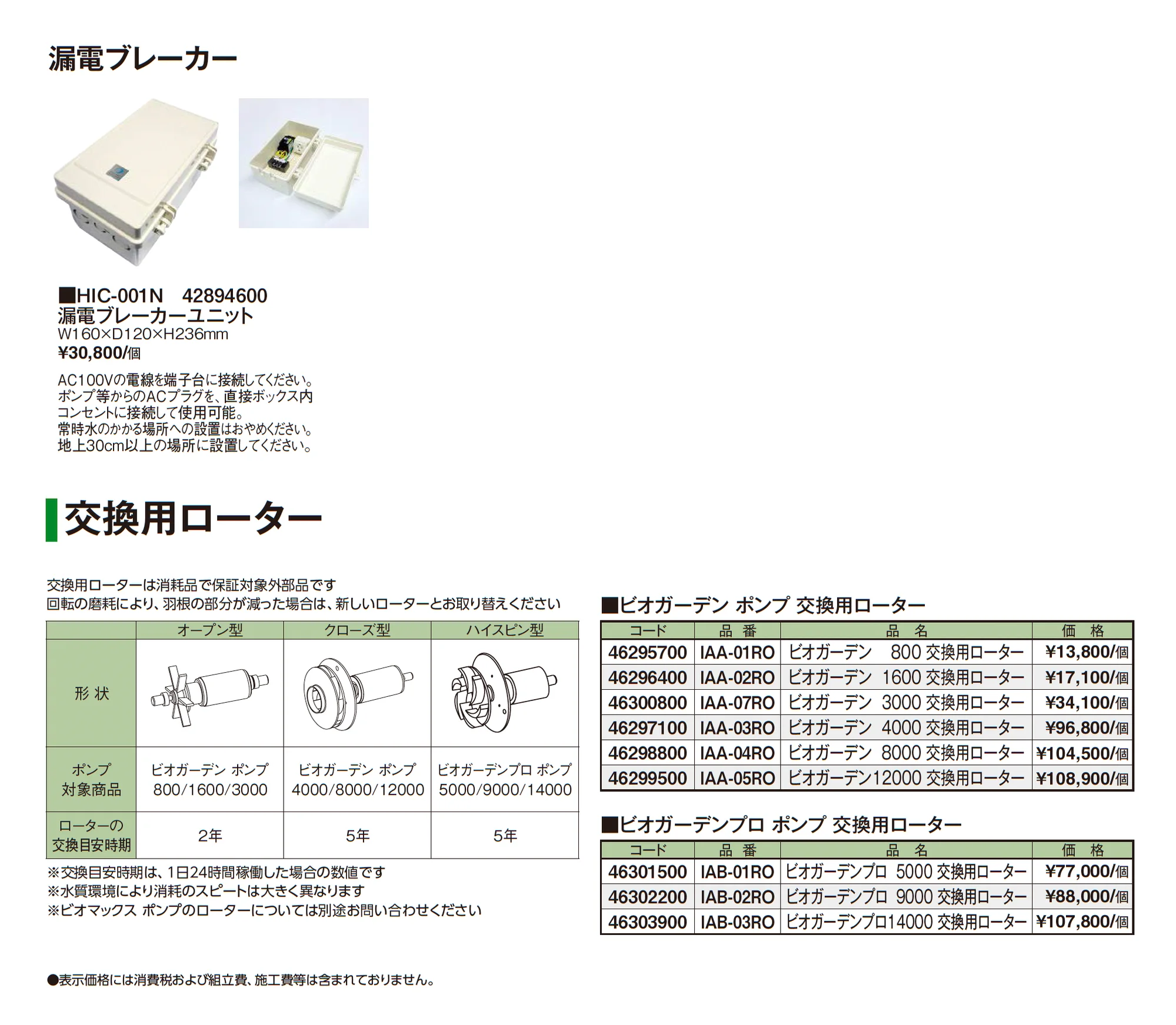 ビオガーデン ポンプ 4000/8000/12000_価格_2