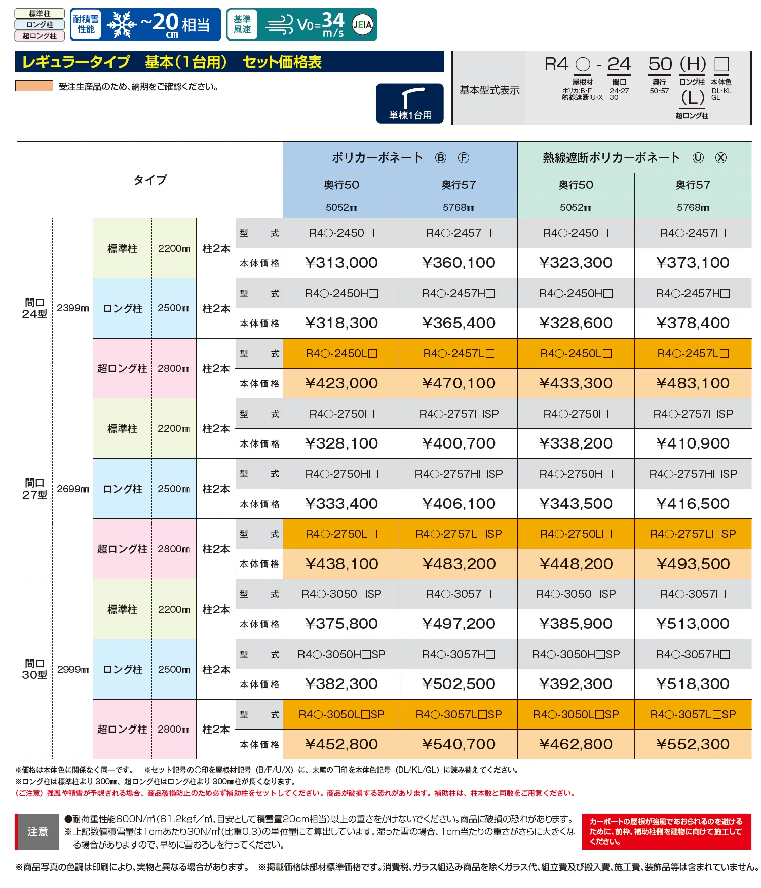 リアルポートⅣ レギュラータイプ カーポート:基本(1台用)_価格_1
