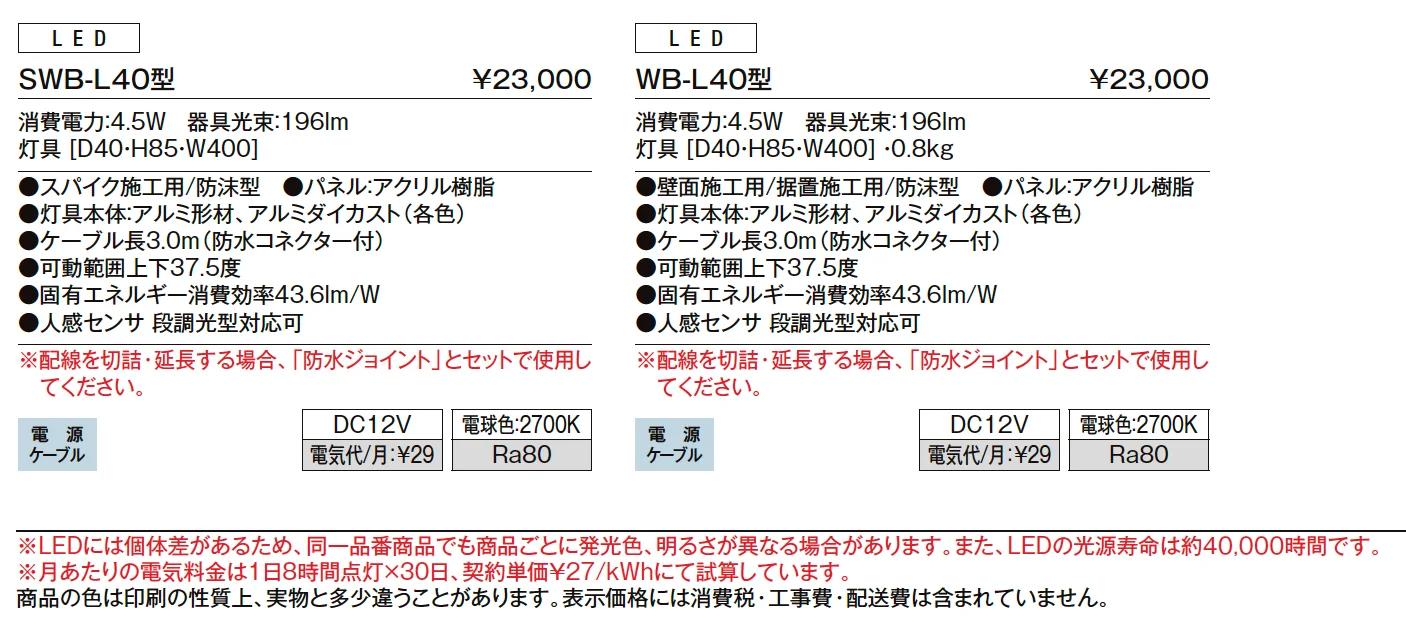 ウォールバーライト SWB-L40型、WB-L40 形【2024年版】_価格_1