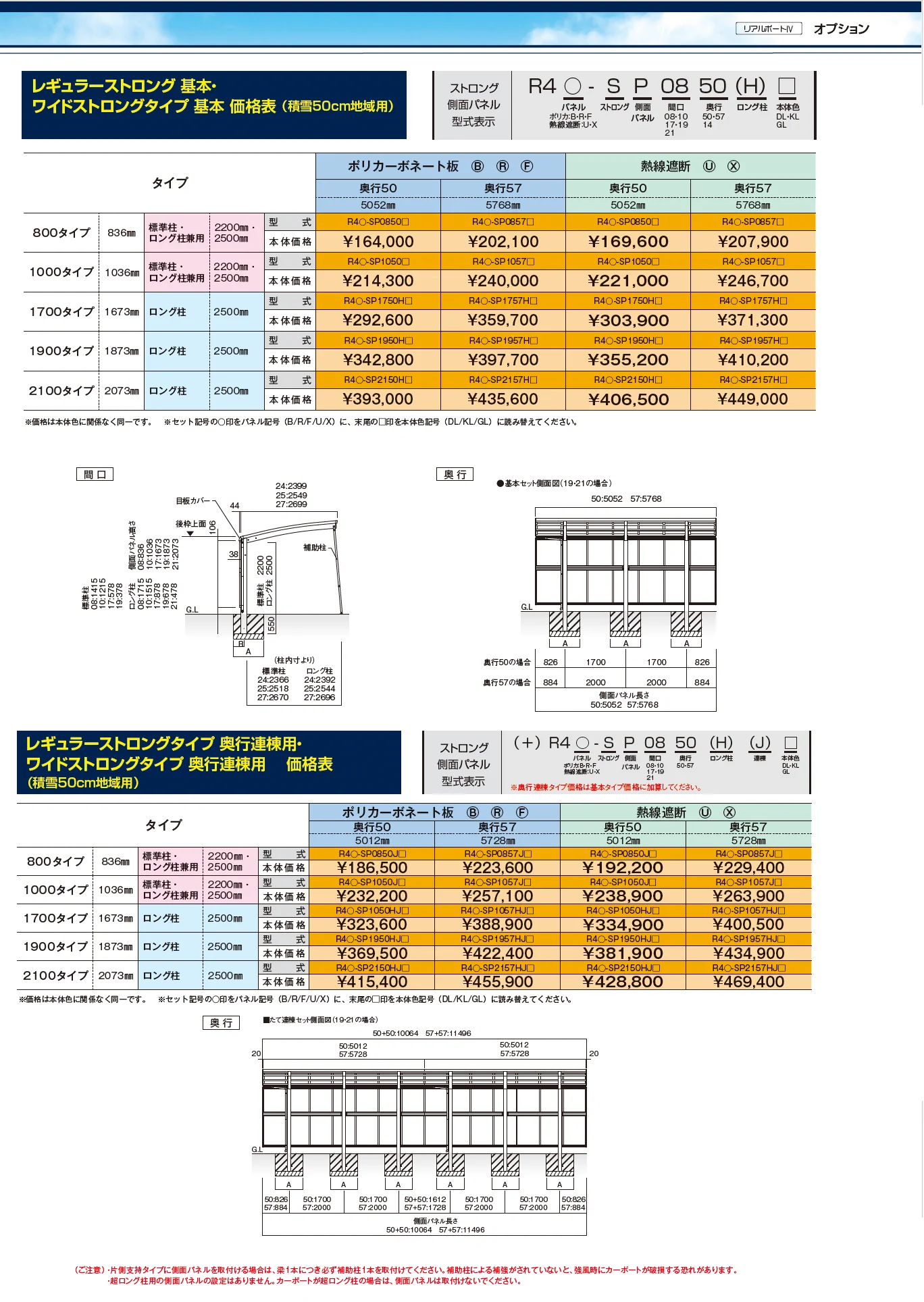 リアルポートⅣ ワイドストロングタイプ カーポート：基本(2台用）・奥行連棟(4台用）【2025年版】_価格_2