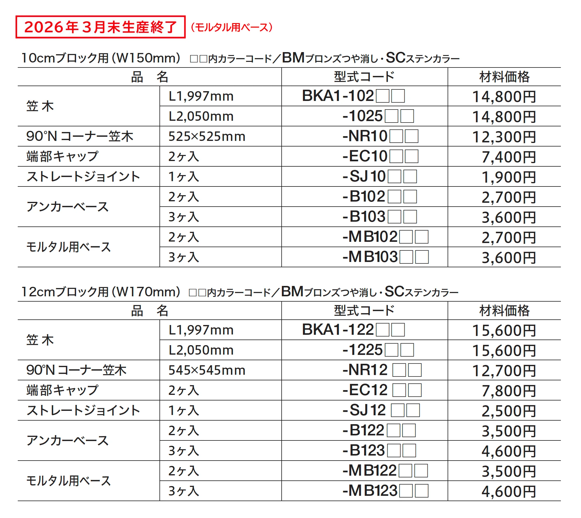 美ブロ笠木 A1型_価格_1