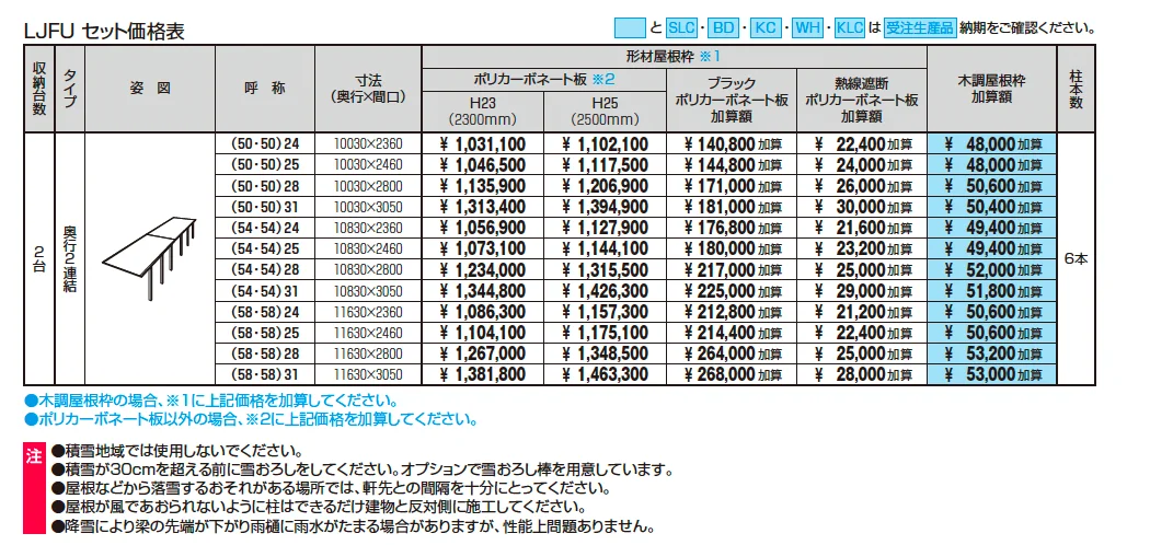 スカイリード 片側支持タイプ(耐積雪量30cm仕様：1台用基本・奥行連結)【廃番】【2025年10月価格改訂版】_価格_2