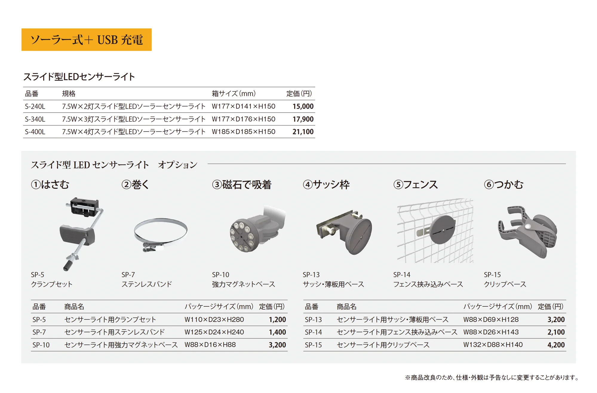スライド型 LEDセンサーライト 自動省エネ+USB 充電モデル(ソーラー式+USB 充電) _価格_1