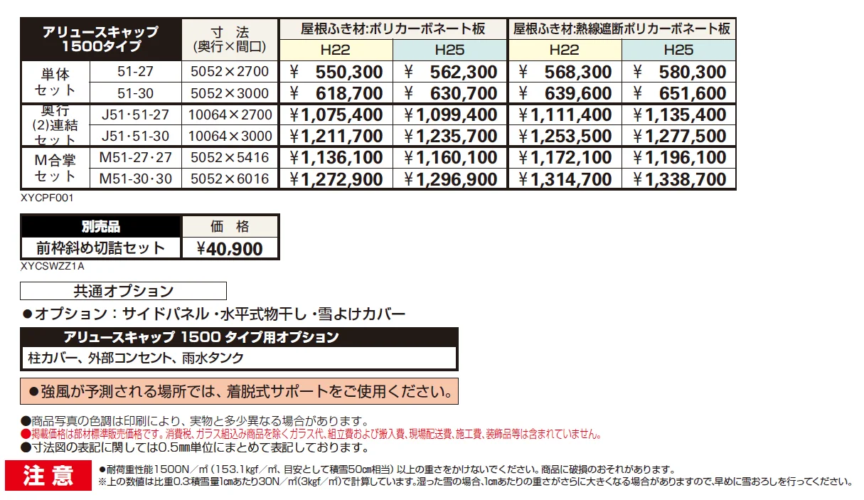 アリュースキャップ 1500タイプ 単体セット/奥行(2)連結セット/M合掌セット【2024年版】_価格_1