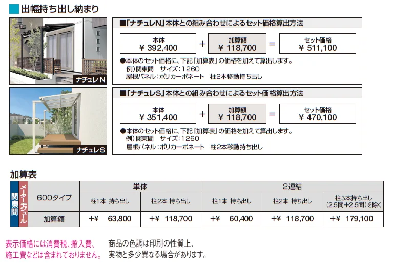 ナチュレS(SN型 600タイプ テラスタイプ／出幅持ち出し納まり)【2024年版】_価格_1