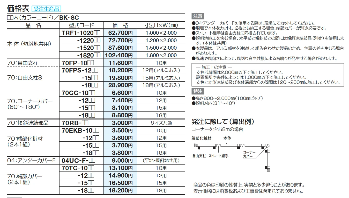 ルーバーフェンスTRF1型(本体・支柱ピッチ2,000㎜)【2025年版】_価格_2