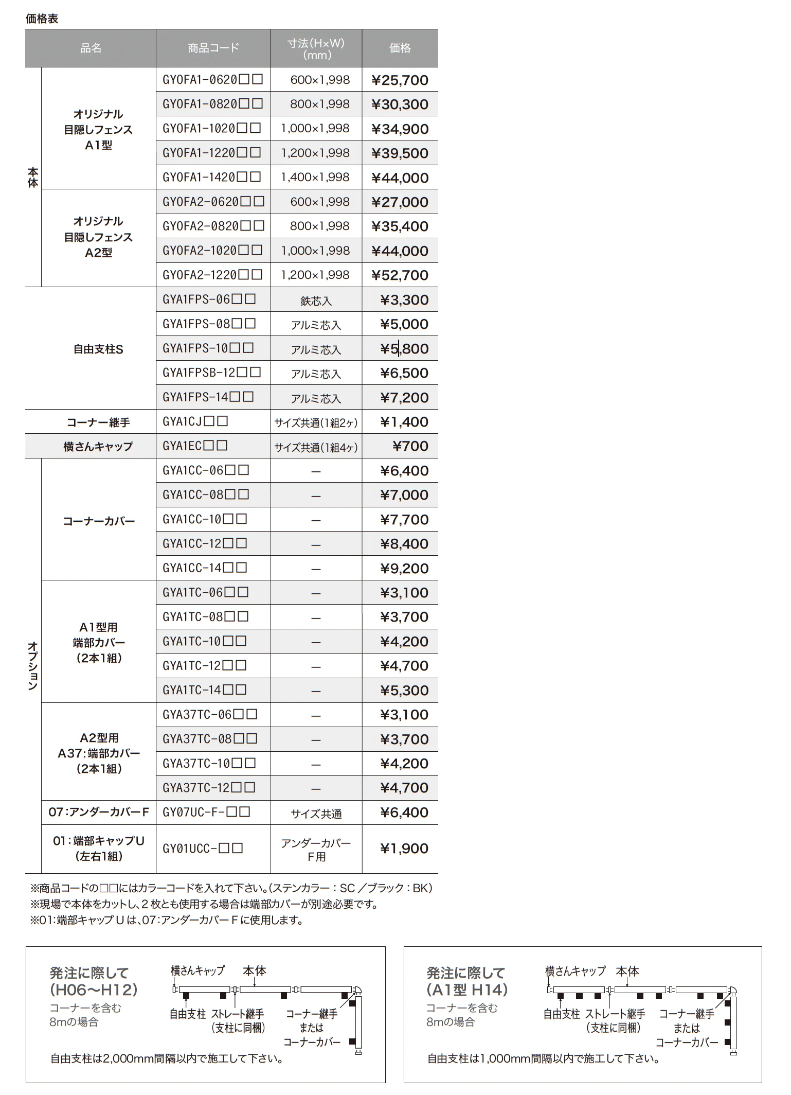 オリジナル目隠しフェンスA1・A2型_価格_1
