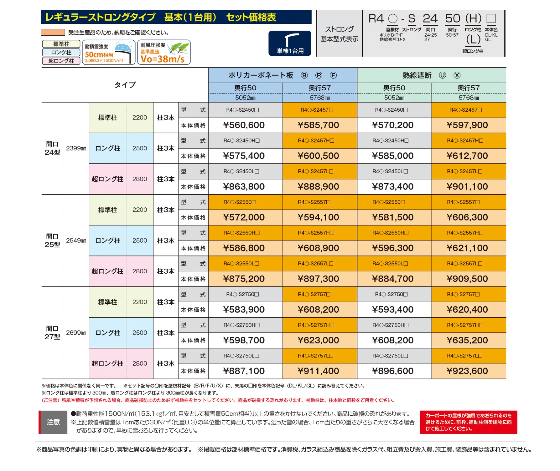 リアルポートⅣ レギュラーストロングタイプ カーポート:基本(1台用)【2025年版】_価格_1